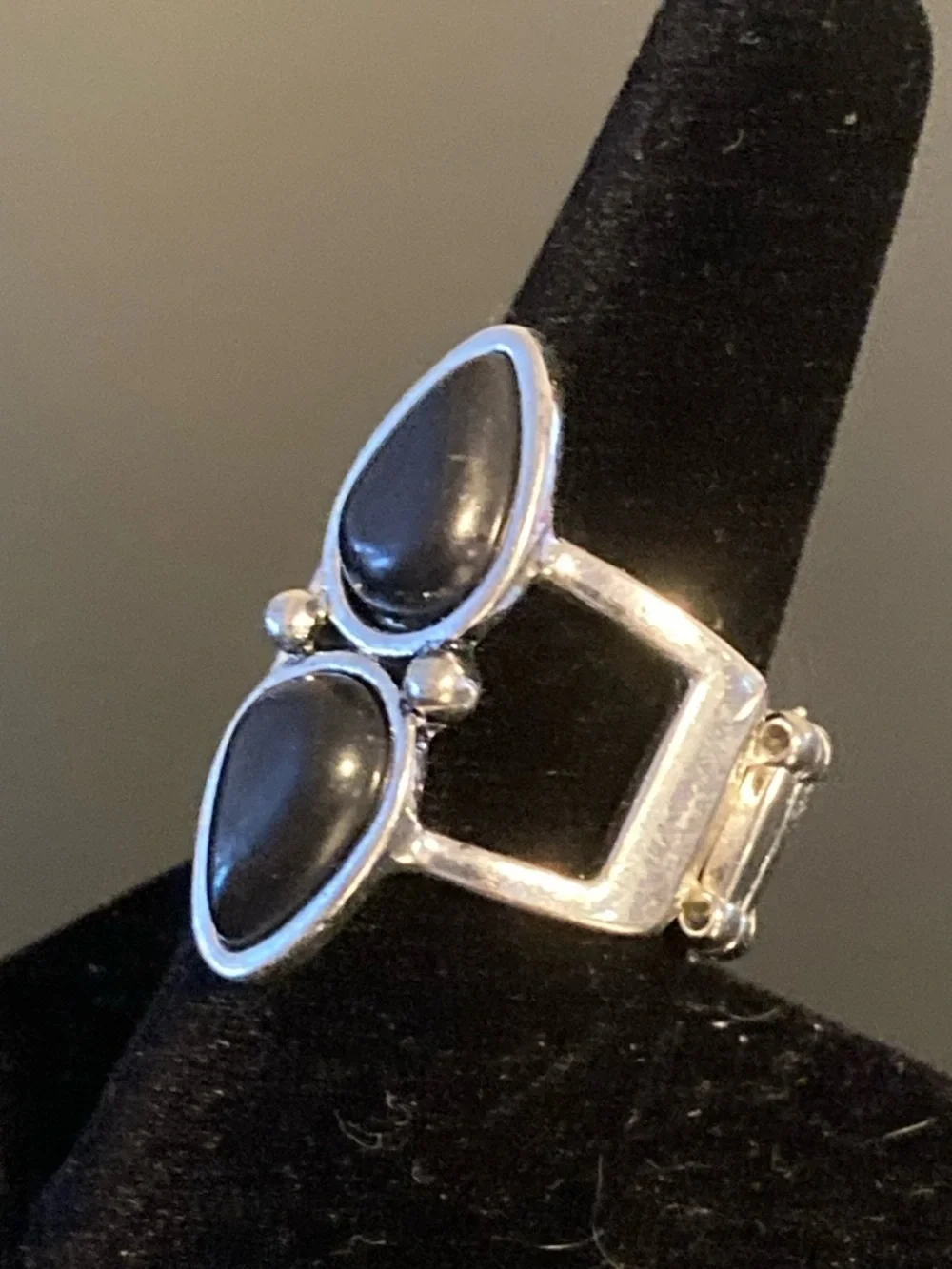 paparazzi Silver-Tone Double Teardrop Black Stone Ring